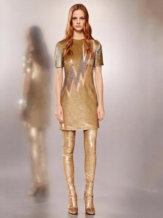 Emilio Pucci Dresses & Skirts - Emilio Pucci Sequin Lightning Bolt Mesh Shift Mini Dress Gold Silver IT 38 US 4